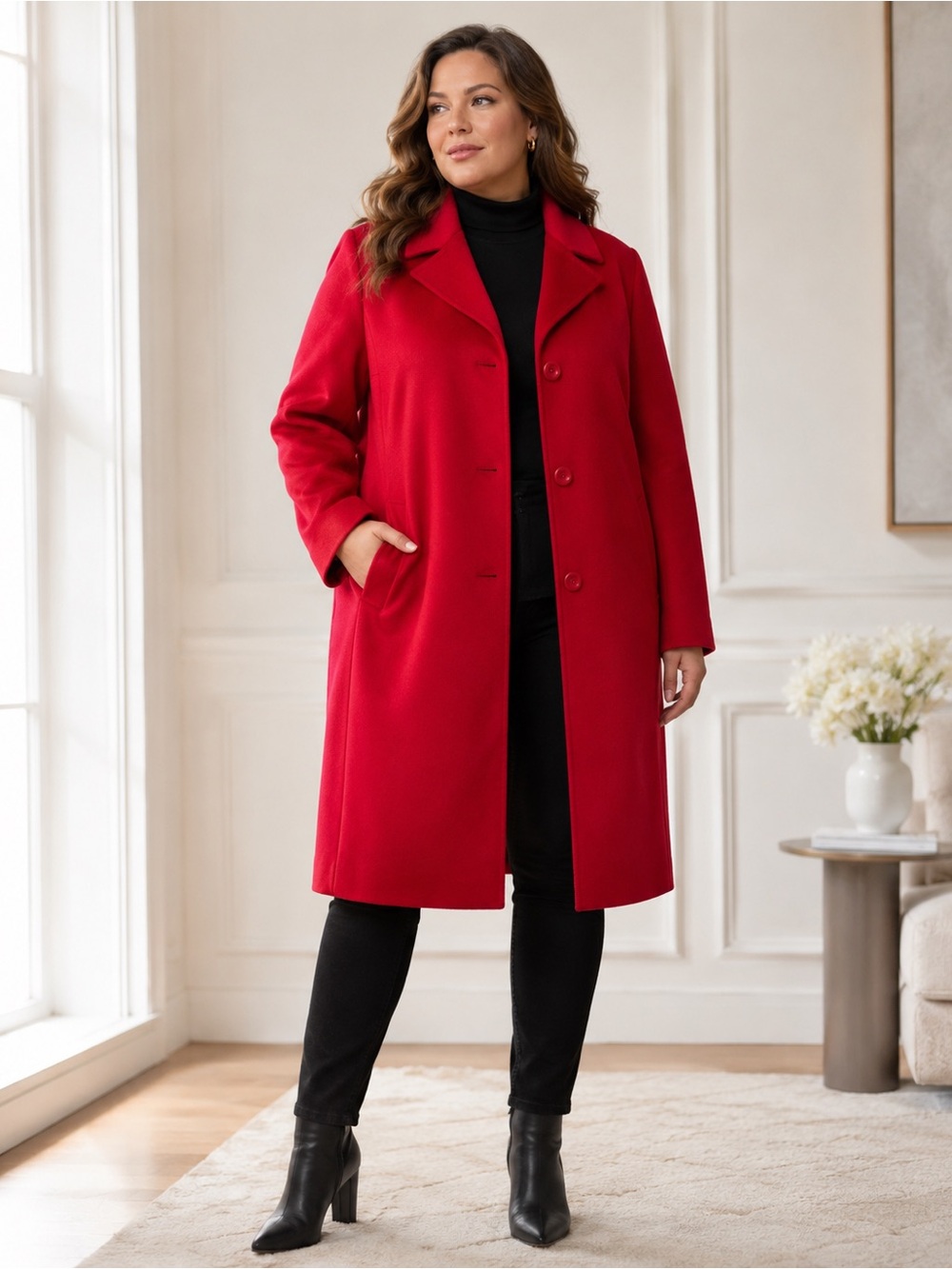 Max Mara Studio Red Virgin Wool Coat Size 14 Made in Italy